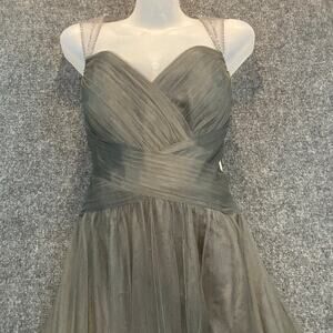 Brand New Belsoie Women 12 Iron Gray Soft Tulle Victorian Maxi Dress Gown Beaded